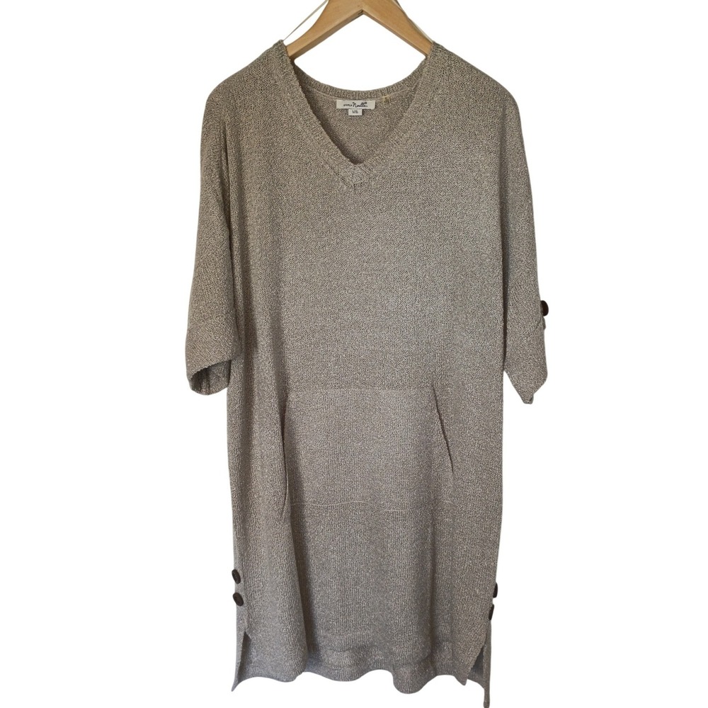 Simply Noelle Oatmeal Heather V-Neck Tunic Sweater Pocket Button Detail L/XL